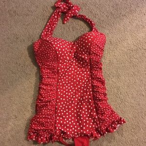 janzen size 10 retro swim dress red polka dot